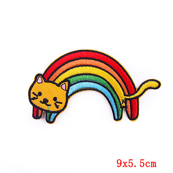 Rainbow Theme Computerized Embroidery Cloth Iron on/Sew on Patches, Costume Accessories, Appliques, Cat, 55x90mm