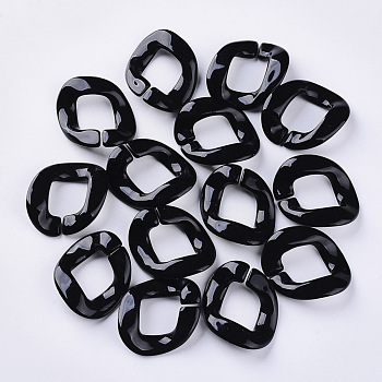 Opaque Acrylic Linking Rings, For Curb Chains Making, Twist, Black, 40x33~34x10mm, Inner Diameter: 23x16~17mm, about 140pcs/500g