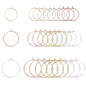 Brass Wine Glass Charm Rings, Hoop Earrings Findings, Mixed Color, 20x0.8mm, 20pcs/color, 60pcs/set
