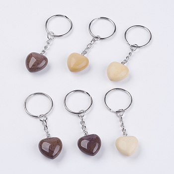 Natural Mookaite Keychain, with Platinum Iron Findings, Heart, 72mm