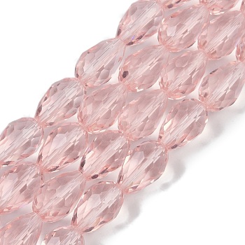 Transparent Glass Beads Strands, Faceted, Teardrop, Misty Rose, 5~6x4mm, Hole: 0.9mm, about 65~67pcs/strand, 15.35~16.14 inch(39~41cm)