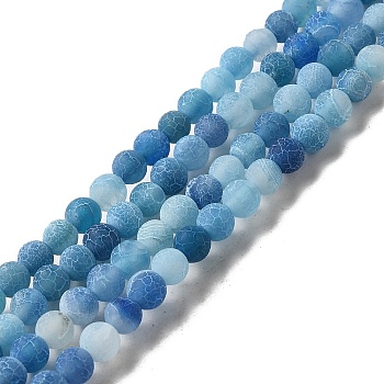 Natural Crackle Agate Beads Strands, Dyed, Round, Grade A, Cornflower Blue, 4mm, Hole: 0.8mm, about 93pcs/strand, 15 inch