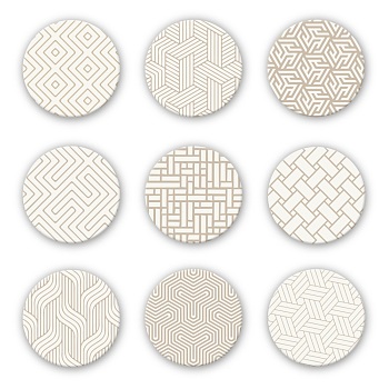 Porcelain Cup Mats, with Pattern, Cork Base, Round, Daily Supplies, Geometric Pattern, 103x7.5mm, 9pcs/set