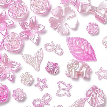 Gradient Color Opaque Resin Beads, Flower & Leaf & Butterfly, Mixed Shapes, Pearl Pink, 11.5~20x11.5~30x2~7mm, Hole: 1.4~1.8mm