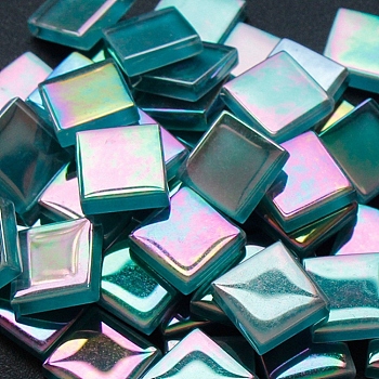 Glass Mosaic Cabochons, Square, Teal, 15x15x4mm, 240pcs/bag