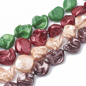 Shell Pearl Beads Strands, Polished, Nugget, Mixed Color, 15~25x10~26x5~16mm, Hole: 1mm, about 18pcs/strand, 14.96 inch