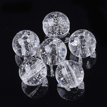 Transparent Acrylic Beads, with Glitter Beads, Round, Clear, 10mm, Hole: 1.8mm, about 940pcs/500g