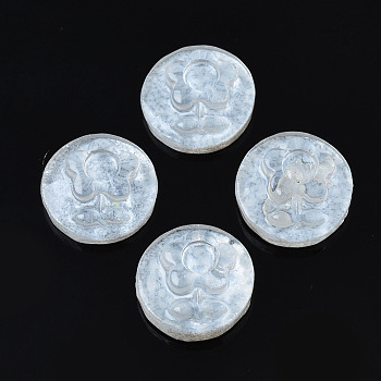 Spray Painted Transparent Resin Cabochons, Flat Round with Flower, WhiteSmoke, 10x3.5mm