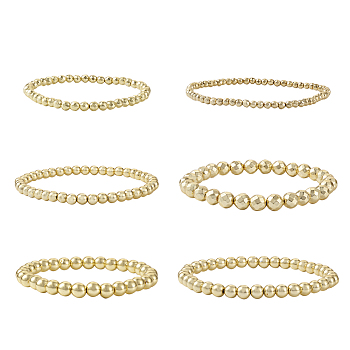 6Pcs 6 Style Natural Hematite Round Beaded Stretch Bracelets Set, Gemstone Jewelry for Women, Golden, Inner Diameter: 2~2-1/8 inch(5.2~5.4cm), 1Pc/style