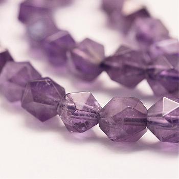 Natural Amethyst Beads Strands, Star Cut Round Beads, Faceted, 5~6mm, Hole: 1mm, about 69pcs/strand, 15.16 inch(38.5cm)