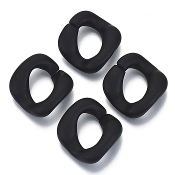 Opaque Spray Painted Acrylic Linking Rings, Quick Link Connectors, for Curb Chains Making, Frosted, Twist, Black, 31.5x29x8.5mm, Inner Diameter: 17.5x11mm, Side Length: 26.5x27.5mm, about 175pcs/500g