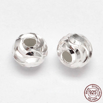 Fancy Cut 925 Sterling Silver Round Beads, Silver, 5mm, Hole: 1.5mm, about 116pcs/20g