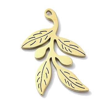 304 Stainless Steel Pendants, Laser Cut, Leafy Branch Charms, Golden, 23.5x15.5x1mm, Hole: 1.2mm