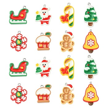 40Pcs 8 Styes Opaque Resin Pendants, Christmas Theme Charms, with Platinum Tone Iron Loops, Snowflake & Christmas Tree & Santa Claus, Mixed Shapes, Mixed Color, 22~32x18~24mm, 5pcs/style