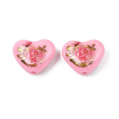 Flower Printed Opaque Acrylic Heart Beads(SACR-S305-28-H04)-2