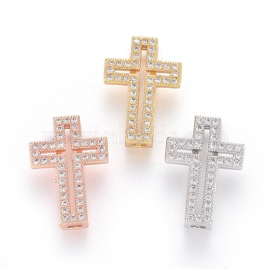 Mixed Color Clear Cross Brass+Cubic Zirconia Slide Charms