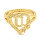 Heart with Letter & Flower Rack Plating Brass Adjustable Rings for Women(RJEW-I105-05G-U)-2