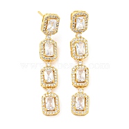 Rack Plating Brass Cubic Zirconia Rectangle Dangle Stud Earrings, Long-Lasting Plated, Lead Free & Cadmium Free, Real 18K Gold Plated, 49x8mm(EJEW-K245-51G)