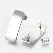 304 Stainless Steel Stud Earring Findings, with Loop, Curved, Rectangle, Stainless Steel Color, 26x10mm, Hole: 2mm, Pin: 0.8mm(X-STAS-Q231-08A)
