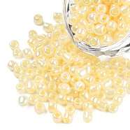 Glass Seed Beads, Ceylon, Round, Lemon Chiffon, 4mm, Hole: 1.5mm, about 1000pcs/100g(X1-SEED-A011-4mm-142)