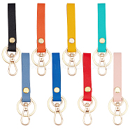 AHADERMAKER 8Pcs 8 Colors PU Leather Keychains, with Alloy Swivel Clasps and Key Rings, Mixed Color, 12.1x1.25cm, 1pc/color(KEYC-GA0001-20)
