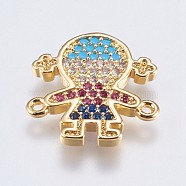 Brass Micro Pave Cubic Zirconia Links, Girl, Colorful, Golden, 15.5x15x2mm, Hole: 1mm(ZIRC-G138-39G)