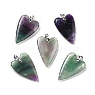 Natural Fluorite Pendants, with Rack Plating Platinum Plated Brass Findings, Long-Lasting Plated, Heart, 32~34x20x8mm, Hole: 4x4mm(G-E570-01P-01)