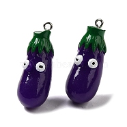 Cartoon Opaque Resin Vegetable Pendants, Funny Eye Eggplant Charms with Platinum Plated Iron Loops, Purple, 37x14.5x15.5mm, Hole: 2mm(CRES-B018-08)