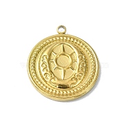 Ion Plating(IP) 304 Stainless Steel Pendants, Real 18K Gold Plated, Flat Round Charm, Sun, 20x17x2.5mm, Hole: 1.6mm(STAS-B058-19G-05)