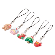 Christmas Opaque Resin Mobile Straps, with Alloy Lobster Claw Clasps and Nylon Cord Mobile Accessories Decoration, Mixed Shapes, 0.9~0.11cm(HJEW-JM01096)