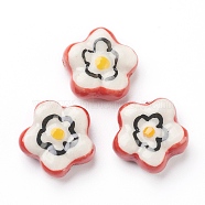 Handmade Porcelain Flower Beads Strands, Red, 16.5x16.5x7mm, Hole: 2mm, about 20pcs/strand, 12.60 inch(32cm)(PORC-G006-12)
