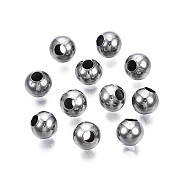Round 304 Stainless Steel Beads, for Jewelry Craft Making, Stainless Steel Color, 8x7mm, Hole: 3mm(STAS-TAC0004-8mm-P)