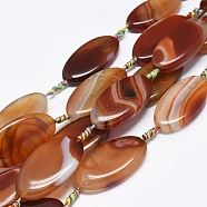 Natural Banded Agate/Striped Agate Beads Strands, Dyed & Heated, Oval, Saddle Brown, 48~51x20~26x8~10mm, Hole: 1.8mm, about 7pcs/Strand, 16.54 inch(42cm)(G-L544-024A)