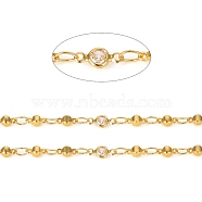 Brass Handmade Beaded Chains, with Cubic Zirconia Links, Soldered, with Spool, Long-Lasting Plated, Flat Round & Cube, Clear, Golden, 3.7x8x2mm, 2.5x6mm, about 32.8 Feet(10m)/roll(CHC-I033-07G)