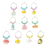 Ocean Theme Resin Wine Glass Charms, with Glass Beads and Brass Wine Glass Charm Rings, Mixed Shapes, Mixed Color, 44~55mm(AJEW-JO00243)