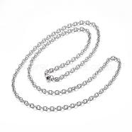 304 Stainless Steel Cable Chains Necklaces, with Lobster Clasp, Stainless Steel Color, 29.5 inch(75cm), 4mm(NJEW-G283-02P)