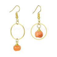 Natural Red Aventurine Pumpkin with Ring Dangle Earrings, Iron Asymmetrical Earrings, 40~55.5x20mm(EJEW-JE05509-01)