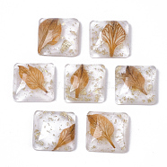 Epoxy Resin Cabochons, with Gold Foil and Real Leaf Dried Inside, Square, Orange, 15.5x15.5x6mm(X-KY-S163-107B-01)