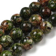 Natural Larvikite Beads Strands, Dyed, Round, Dark Olive Green, 8~8.5mm, Hole: 1mm, about 47~49pcs/strand, 14.5 inch~14.9 inch(37~38cm)(G-E443-A35)