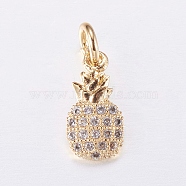 Brass Micro Pave Cubic Zirconia Charms, Pineapple, Golden, 12x6x2.5mm, Hole: 3mm(ZIRC-E135-32G)