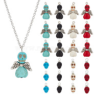 Olycraft 80Pcs 8 Styles Halloween Dyed Synthetic Turquoise Pendants, Skull & Skull Angel Charms, with CCB Plastic Wings and Platinum Tone Iron Loops, Mixed Color, 17~29x8~20x9mm, Hole: 2.5~2.6mm, 10pcs/style(FIND-OC0002-59)