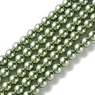 Eco-Friendly Glass Pearl Beads Strands, Grade A, Round, Dyed, Cotton Cord Threaded, Dark Khaki, 8mm, Hole: 1.2~1.5mm, about 52pcs/strand, 15.7 inch(HY-A008-8mm-RB115)