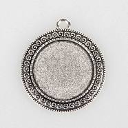 Tibetan Style Alloy Pendant Cabochon Settings, Cadmium Free & Lead Free, Flat Round, Antique Silver, Tray: 25mm, 40x35x2mm, Hole: 3mm, about 150pcs/kg(TIBEP-N003-52AS)