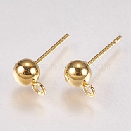 202 Stainless Steel Stud Earring Findings, with 304 Stainless Steel Pins and Loop, Real 18K Gold Plated, 16x7.5mm, Hole: 1.2mm, Ball: 5mm, Pin: 0.8mm(STAS-G173-12G-5mm)