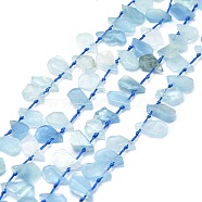 Raw Rough Natural Aquamarine Beads Strands, Waterdrop-Shaped Nuggets, 10~21x8~13x2.5~6mm, Hole: 1mm, about 34~38pcs/strand, 15.75''(40cm)(G-E576-19)
