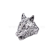 Antique Silver Alloy Open Cuff Rings, Wolf, Wide: 20~45mm(PW23031872114)