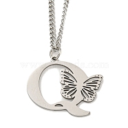 201 Stainless Steel Necklaces, Letter Q, 23.74 inch(60.3cm) p: 29x35x1.3mm(NJEW-Q336-01Q-P)
