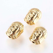 Alloy Beads, Real 18K Gold Plated, Buddha Head, Golden, 11x9x8mm, Hole: 1.5mm(X-PALLOY-F204-06G)