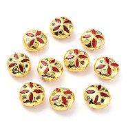 Natural Quartz Beads, with Golden Brass Findings and Cat Eye, Dyed, Flat Round, Red, 24.5~25x24~24.5x13~14.5mm, Hole: 0.8mm(G-B011-13G-B)
