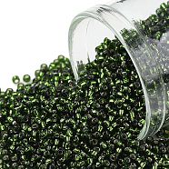 TOHO Round Seed Beads, Japanese Seed Beads, (37) Silver Lined Olivine, 15/0, 1.5mm, Hole: 0.7mm, about 3000pcs/10g(X-SEED-TR15-0037)